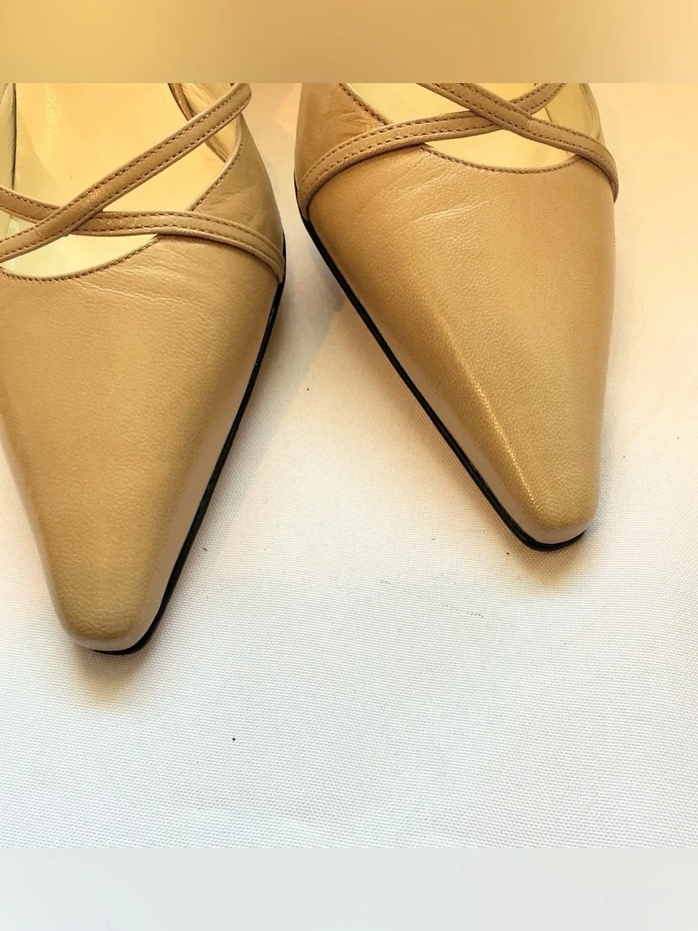 Vintage Anne Klein Pointed-toe Slingback Heels Tan Leather made in Italy size 8M